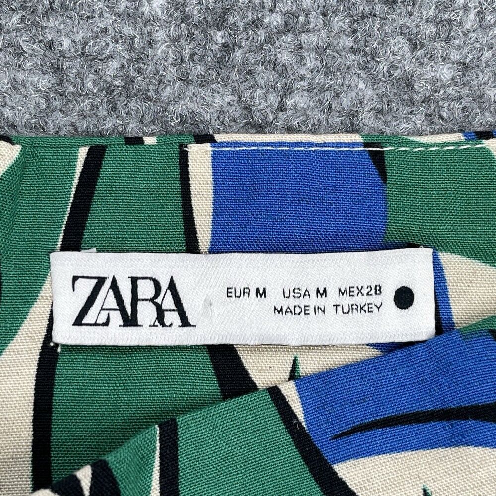 Zara Shorts Womens Medium Viscose Cotton Linen High Rise Zip Back Blue Green - Picture 4 of 10